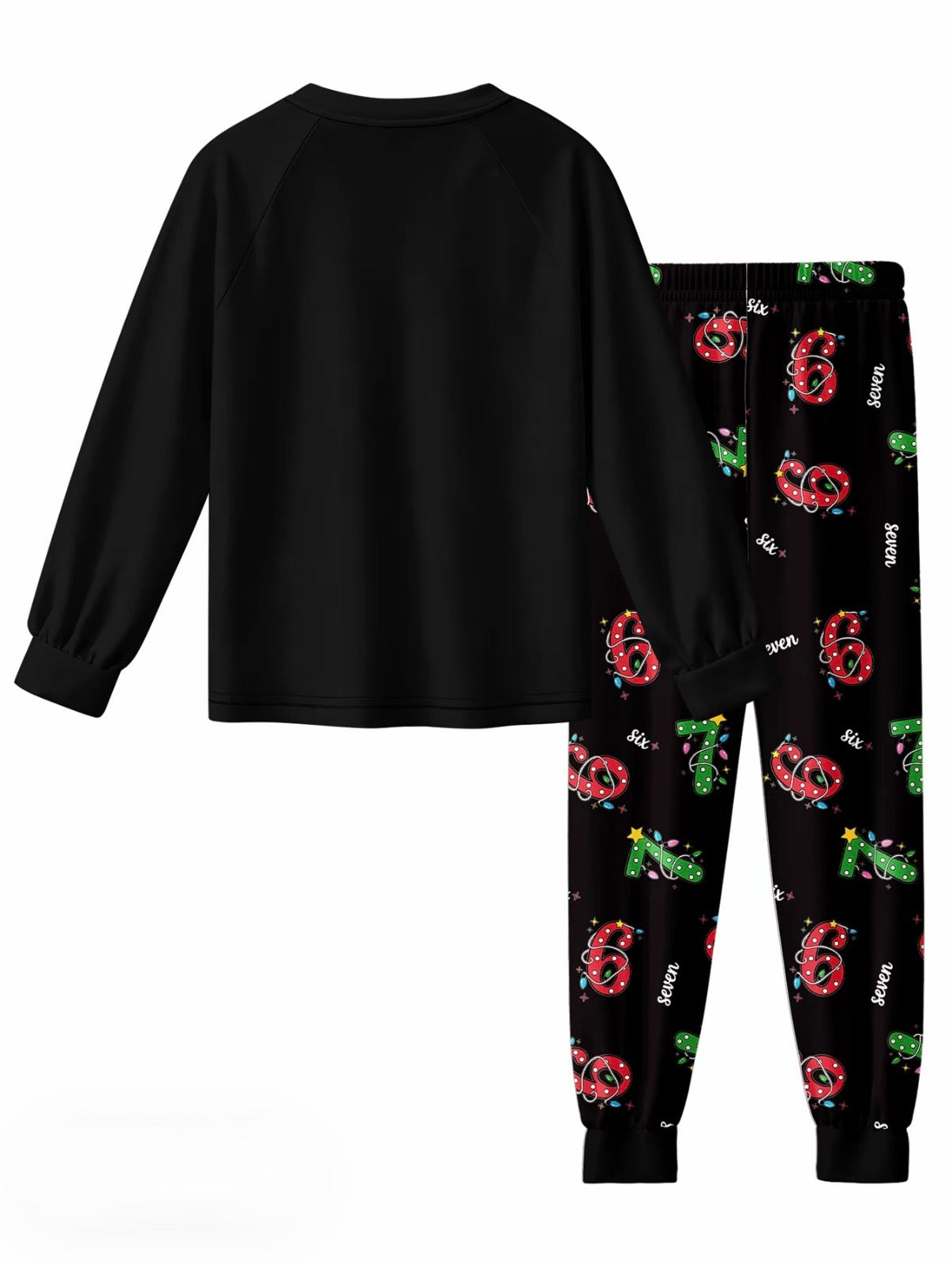 Kids Christmas Matching Pajama Set – “Six & Seven” Holiday Print (Top & Bottom)